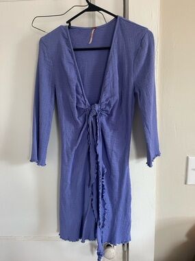 Free People Lavender Tie-Front Ribbed Dress